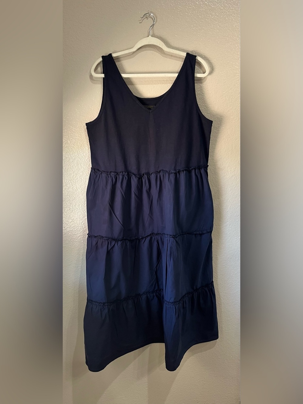Thread Grit Tiered Navy V Neck Sleeveless Midi Dress Sz 2XL Summer Vacay TC0764
